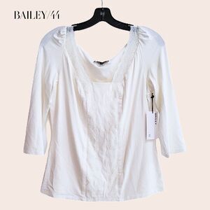 Bailey 44 Lace Square Neck Puff Sleeve Ivory Romantic Blouse NWT